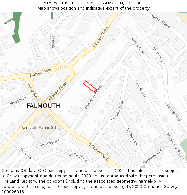 51A, WELLINGTON TERRACE, FALMOUTH, TR11 3BL: Location map and indicative extent of plot