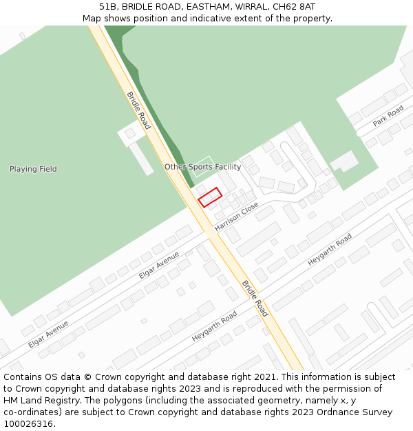 51B, BRIDLE ROAD, EASTHAM, WIRRAL, CH62 8AT: Location map and indicative extent of plot