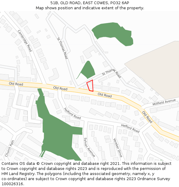 51B, OLD ROAD, EAST COWES, PO32 6AP: Location map and indicative extent of plot