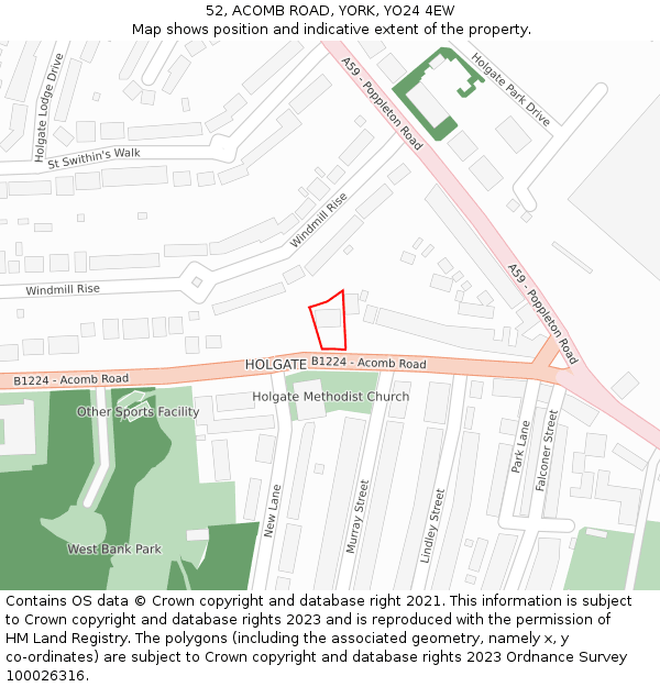 52, ACOMB ROAD, YORK, YO24 4EW: Location map and indicative extent of plot