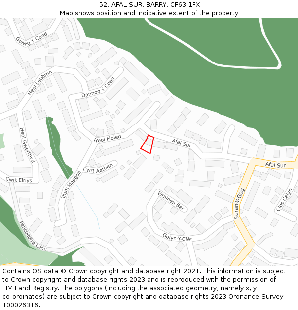 52, AFAL SUR, BARRY, CF63 1FX: Location map and indicative extent of plot