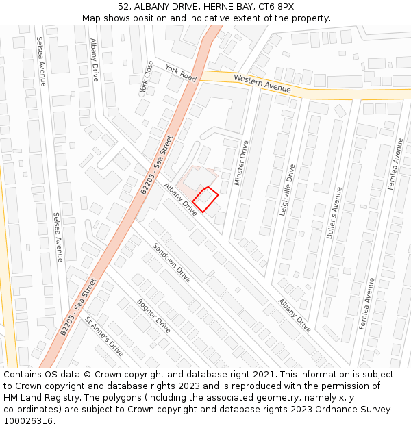 52, ALBANY DRIVE, HERNE BAY, CT6 8PX: Location map and indicative extent of plot