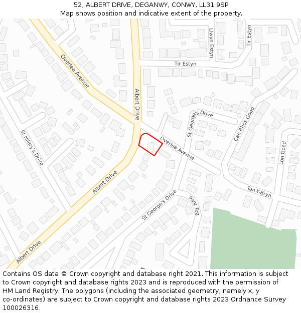 52, ALBERT DRIVE, DEGANWY, CONWY, LL31 9SP: Location map and indicative extent of plot