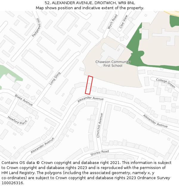 52, ALEXANDER AVENUE, DROITWICH, WR9 8NL: Location map and indicative extent of plot