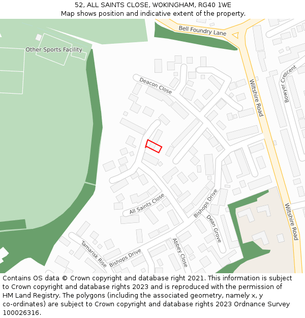 52, ALL SAINTS CLOSE, WOKINGHAM, RG40 1WE: Location map and indicative extent of plot