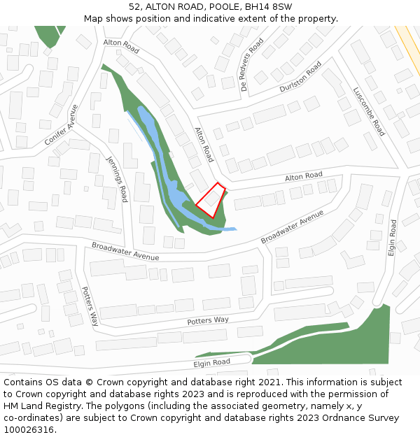 52, ALTON ROAD, POOLE, BH14 8SW: Location map and indicative extent of plot