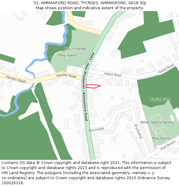 52, AMMANFORD ROAD, TYCROES, AMMANFORD, SA18 3QJ: Location map and indicative extent of plot