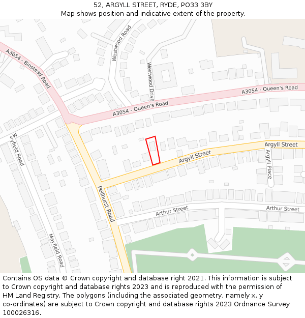 52, ARGYLL STREET, RYDE, PO33 3BY: Location map and indicative extent of plot