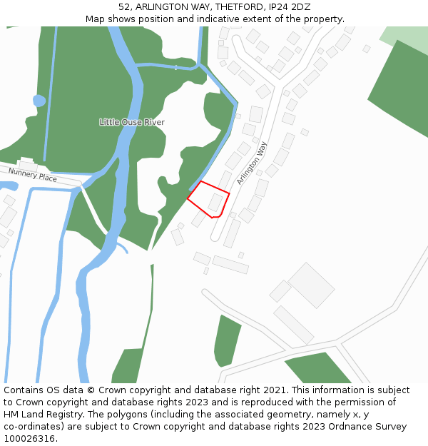 52, ARLINGTON WAY, THETFORD, IP24 2DZ: Location map and indicative extent of plot