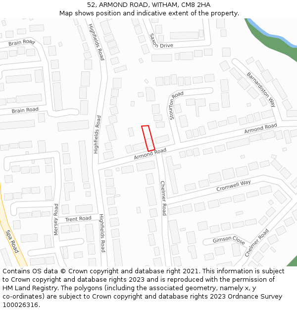 52, ARMOND ROAD, WITHAM, CM8 2HA: Location map and indicative extent of plot