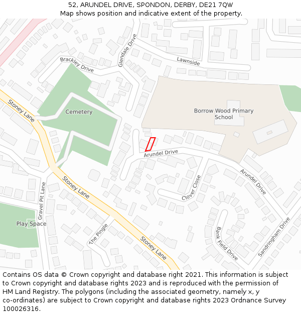 52, ARUNDEL DRIVE, SPONDON, DERBY, DE21 7QW: Location map and indicative extent of plot
