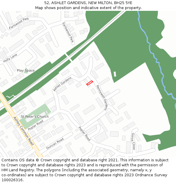 52, ASHLET GARDENS, NEW MILTON, BH25 5YE: Location map and indicative extent of plot