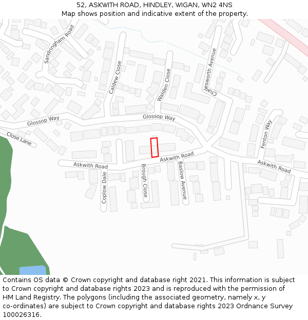 52, ASKWITH ROAD, HINDLEY, WIGAN, WN2 4NS: Location map and indicative extent of plot