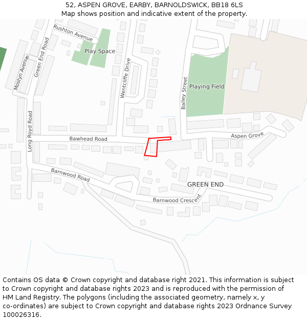 52, ASPEN GROVE, EARBY, BARNOLDSWICK, BB18 6LS: Location map and indicative extent of plot