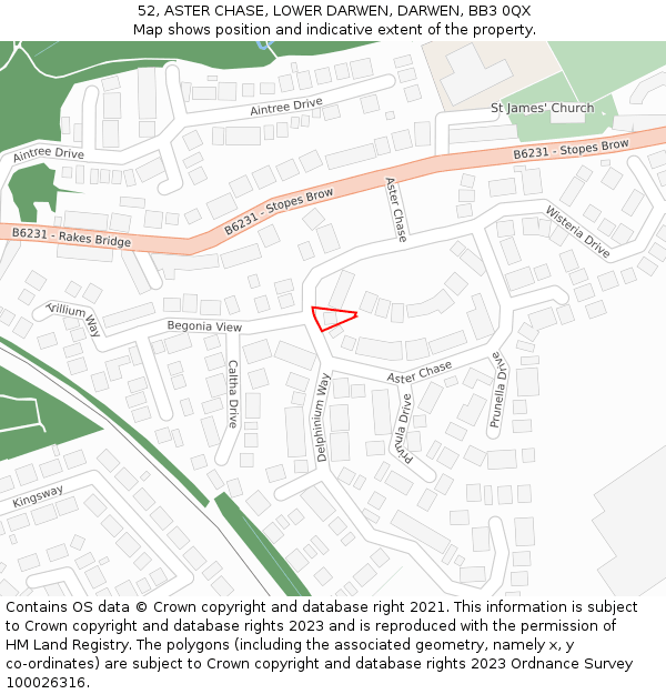 52, ASTER CHASE, LOWER DARWEN, DARWEN, BB3 0QX: Location map and indicative extent of plot