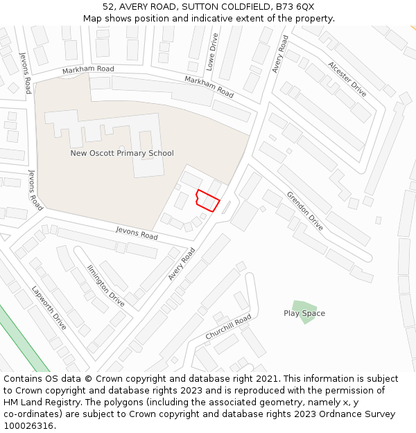 52, AVERY ROAD, SUTTON COLDFIELD, B73 6QX: Location map and indicative extent of plot