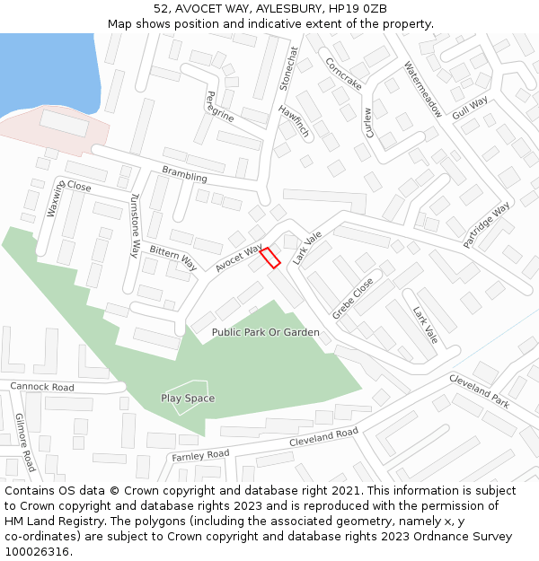 52, AVOCET WAY, AYLESBURY, HP19 0ZB: Location map and indicative extent of plot
