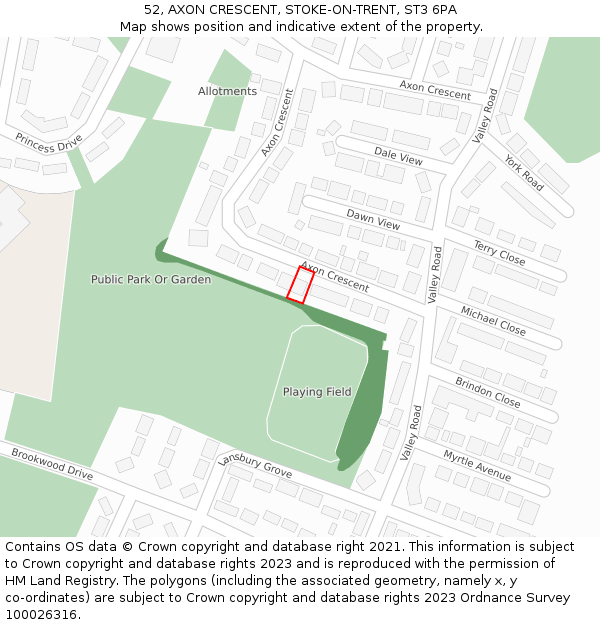 52, AXON CRESCENT, STOKE-ON-TRENT, ST3 6PA: Location map and indicative extent of plot