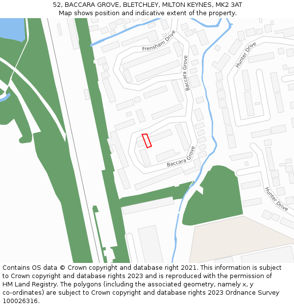 52, BACCARA GROVE, BLETCHLEY, MILTON KEYNES, MK2 3AT: Location map and indicative extent of plot