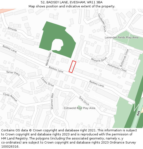 52, BADSEY LANE, EVESHAM, WR11 3BA: Location map and indicative extent of plot