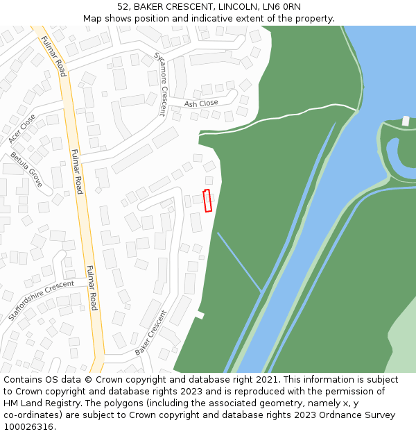 52, BAKER CRESCENT, LINCOLN, LN6 0RN: Location map and indicative extent of plot