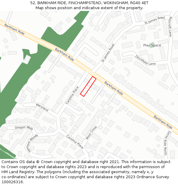 52, BARKHAM RIDE, FINCHAMPSTEAD, WOKINGHAM, RG40 4ET: Location map and indicative extent of plot