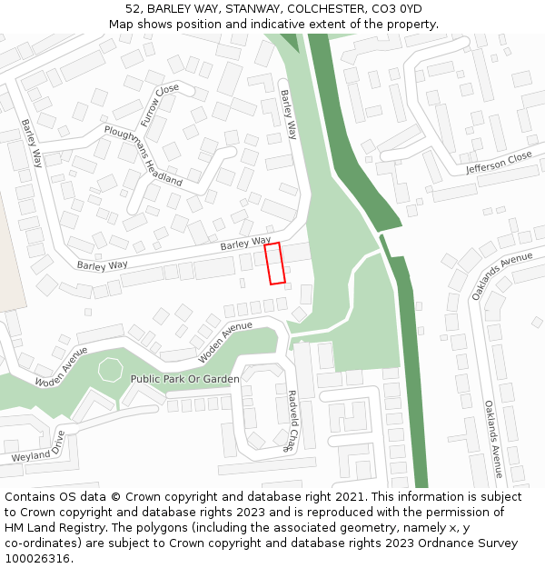 52, BARLEY WAY, STANWAY, COLCHESTER, CO3 0YD: Location map and indicative extent of plot