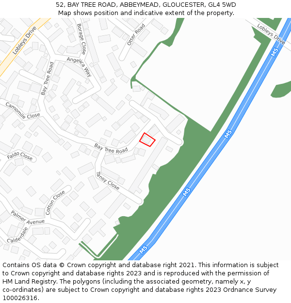 52, BAY TREE ROAD, ABBEYMEAD, GLOUCESTER, GL4 5WD: Location map and indicative extent of plot