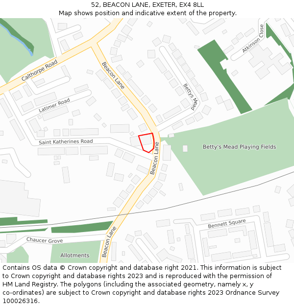 52, BEACON LANE, EXETER, EX4 8LL: Location map and indicative extent of plot