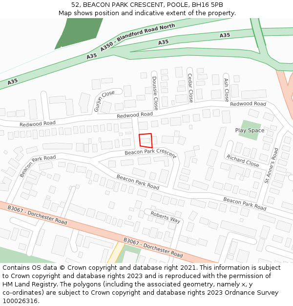 52, BEACON PARK CRESCENT, POOLE, BH16 5PB: Location map and indicative extent of plot