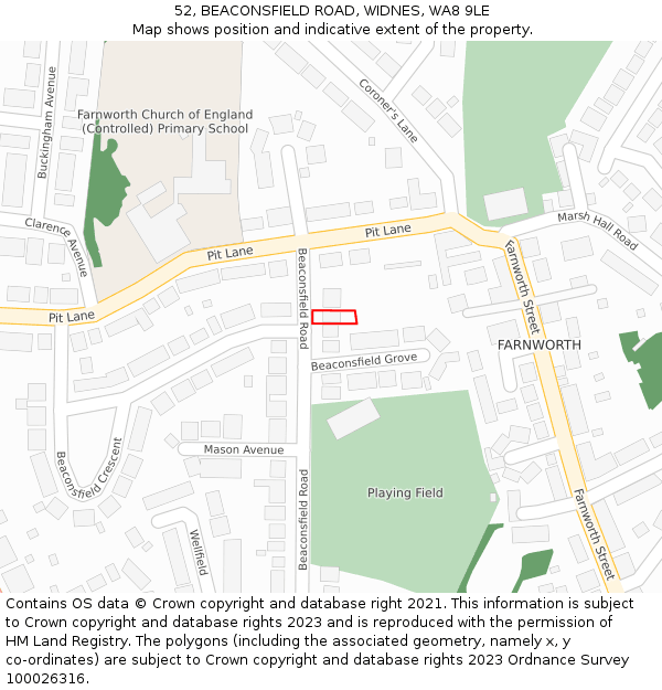 52, BEACONSFIELD ROAD, WIDNES, WA8 9LE: Location map and indicative extent of plot