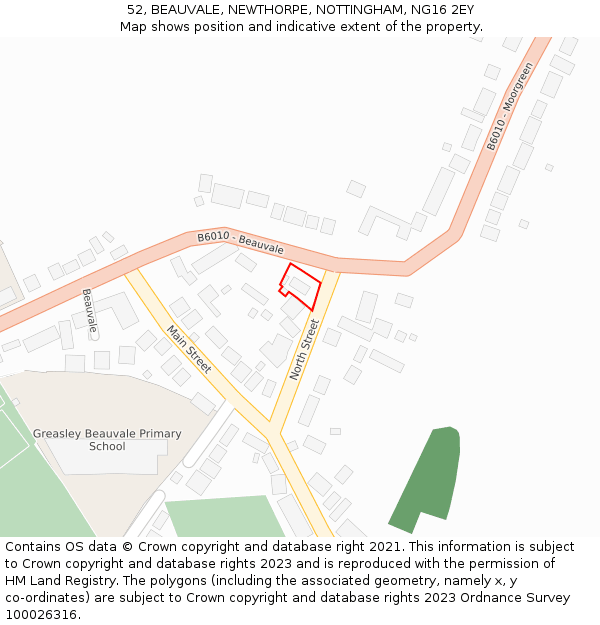 52, BEAUVALE, NEWTHORPE, NOTTINGHAM, NG16 2EY: Location map and indicative extent of plot