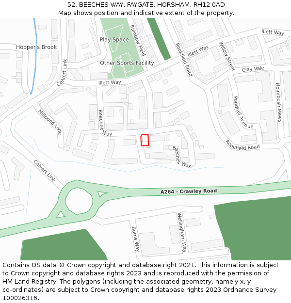 52, BEECHES WAY, FAYGATE, HORSHAM, RH12 0AD: Location map and indicative extent of plot