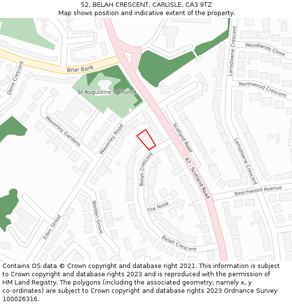 52, BELAH CRESCENT, CARLISLE, CA3 9TZ: Location map and indicative extent of plot