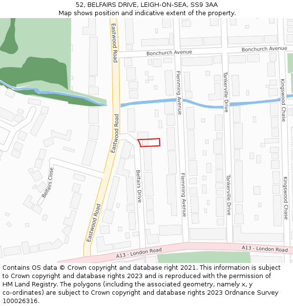 52, BELFAIRS DRIVE, LEIGH-ON-SEA, SS9 3AA: Location map and indicative extent of plot