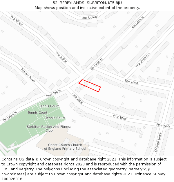 52, BERRYLANDS, SURBITON, KT5 8JU: Location map and indicative extent of plot