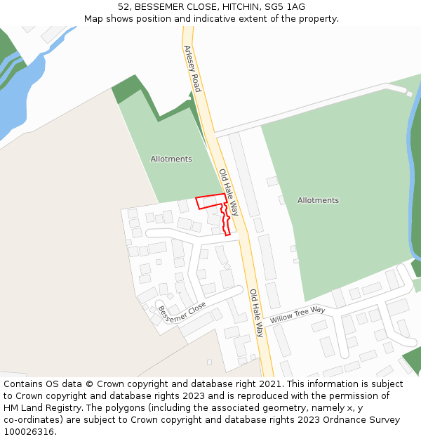 52, BESSEMER CLOSE, HITCHIN, SG5 1AG: Location map and indicative extent of plot