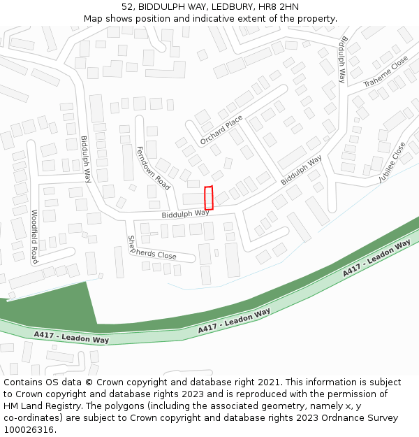 52, BIDDULPH WAY, LEDBURY, HR8 2HN: Location map and indicative extent of plot