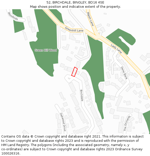 52, BIRCHDALE, BINGLEY, BD16 4SE: Location map and indicative extent of plot