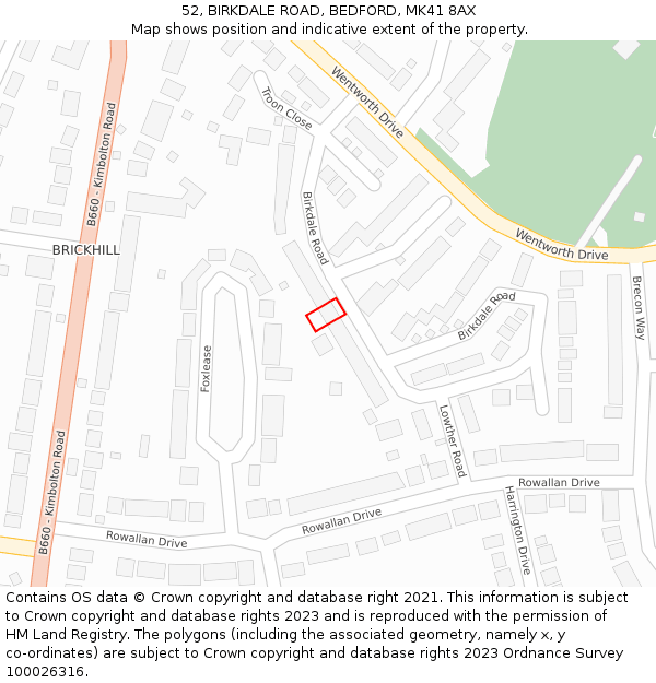 52, BIRKDALE ROAD, BEDFORD, MK41 8AX: Location map and indicative extent of plot