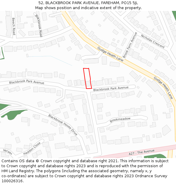 52, BLACKBROOK PARK AVENUE, FAREHAM, PO15 5JL: Location map and indicative extent of plot