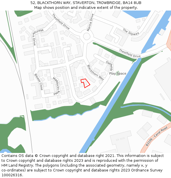 52, BLACKTHORN WAY, STAVERTON, TROWBRIDGE, BA14 8UB: Location map and indicative extent of plot