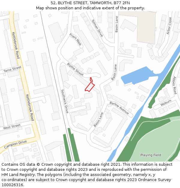 52, BLYTHE STREET, TAMWORTH, B77 2FN: Location map and indicative extent of plot