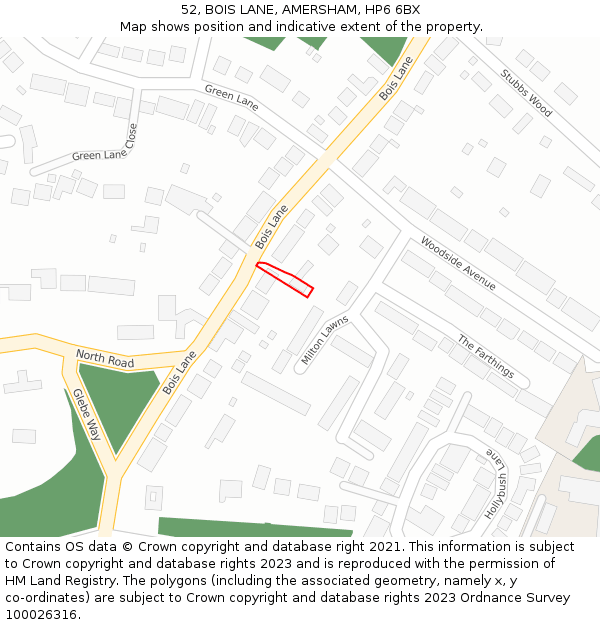 52, BOIS LANE, AMERSHAM, HP6 6BX: Location map and indicative extent of plot