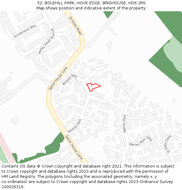 52, BOLEHILL PARK, HOVE EDGE, BRIGHOUSE, HD6 2RS: Location map and indicative extent of plot