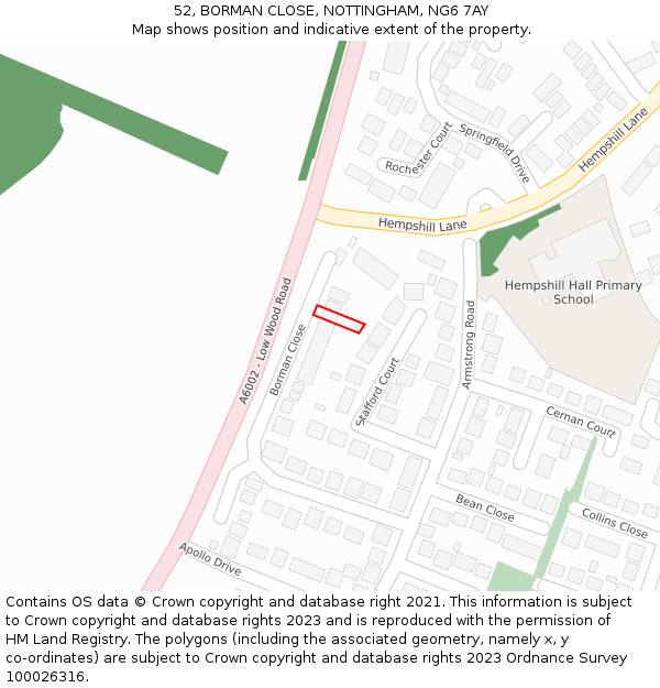 52, BORMAN CLOSE, NOTTINGHAM, NG6 7AY: Location map and indicative extent of plot