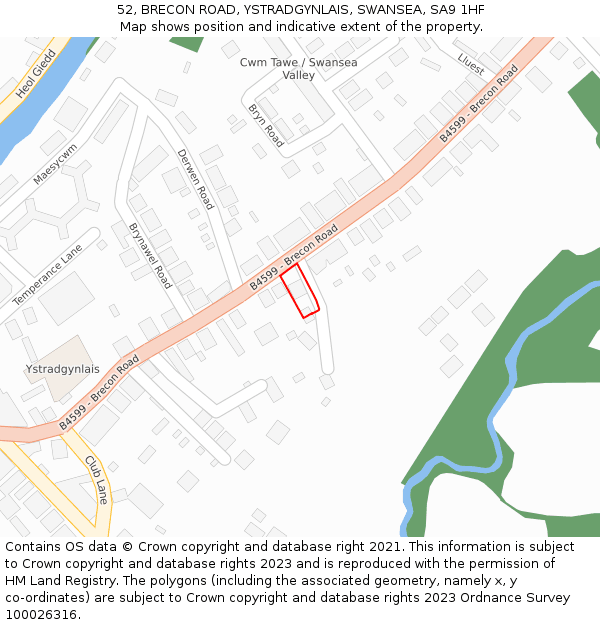 52, BRECON ROAD, YSTRADGYNLAIS, SWANSEA, SA9 1HF: Location map and indicative extent of plot