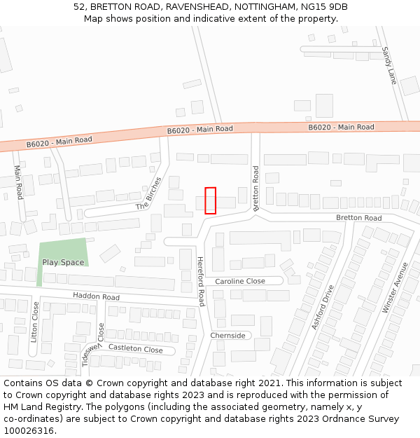 52, BRETTON ROAD, RAVENSHEAD, NOTTINGHAM, NG15 9DB: Location map and indicative extent of plot