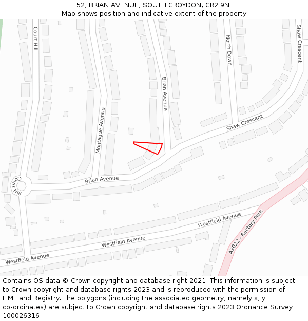 52, BRIAN AVENUE, SOUTH CROYDON, CR2 9NF: Location map and indicative extent of plot