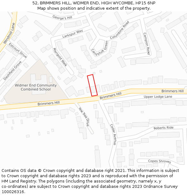 52, BRIMMERS HILL, WIDMER END, HIGH WYCOMBE, HP15 6NP: Location map and indicative extent of plot